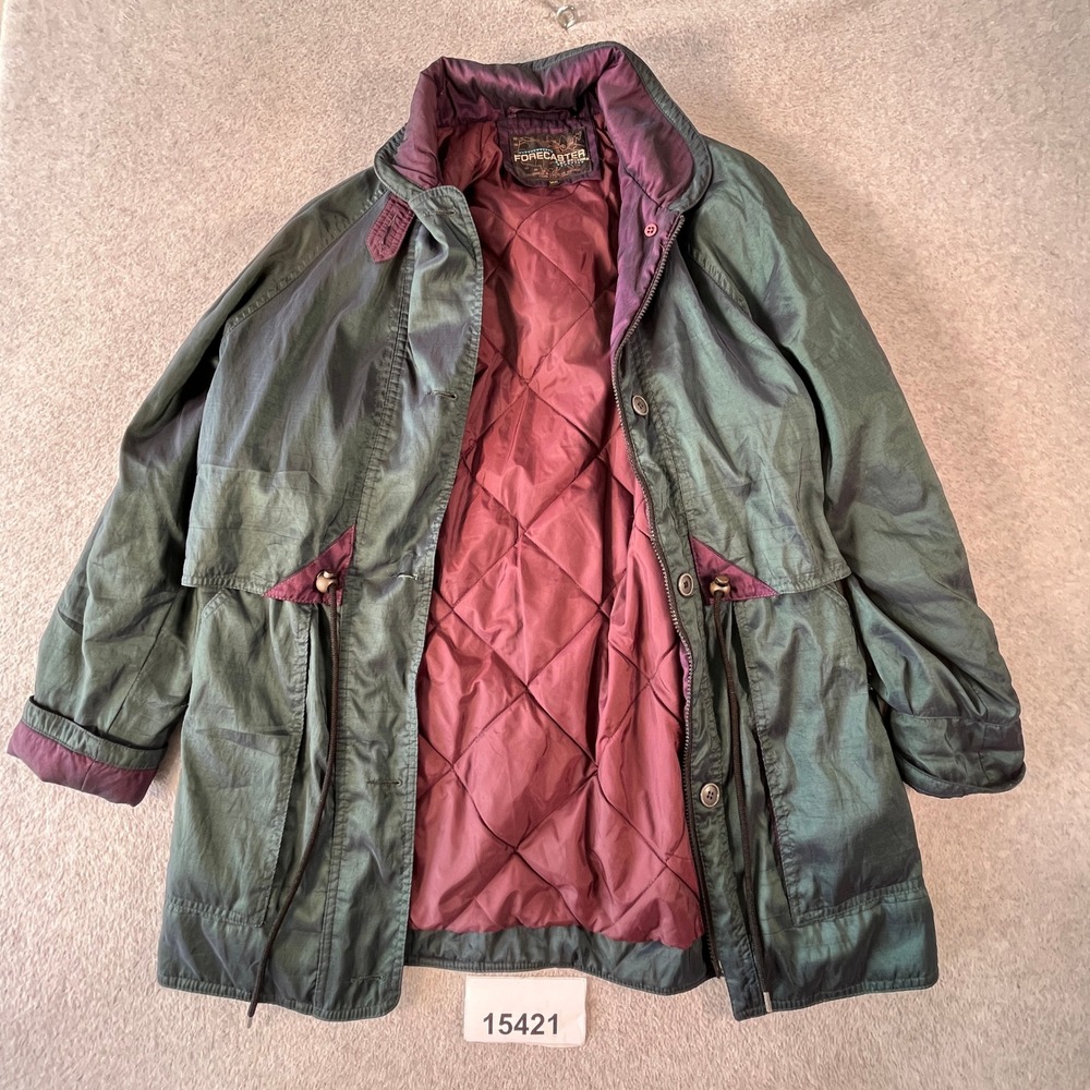 Vintage Forecaster Parka Jacket Women XS Green Quilted Lined Collar Button Front